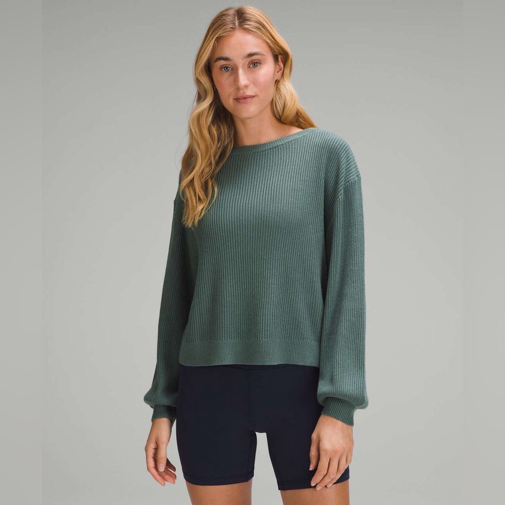 Lululemon Reversible Crossover Sweater•Knit Merino Wool•Medium Forest Green•Sz 4 - Picture 5 of 16